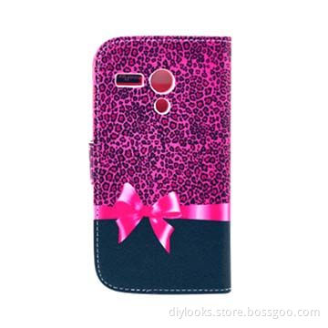 Pink Leopard Texture Leather Case with Credit Card Slots and Holder for Motorola Moto G